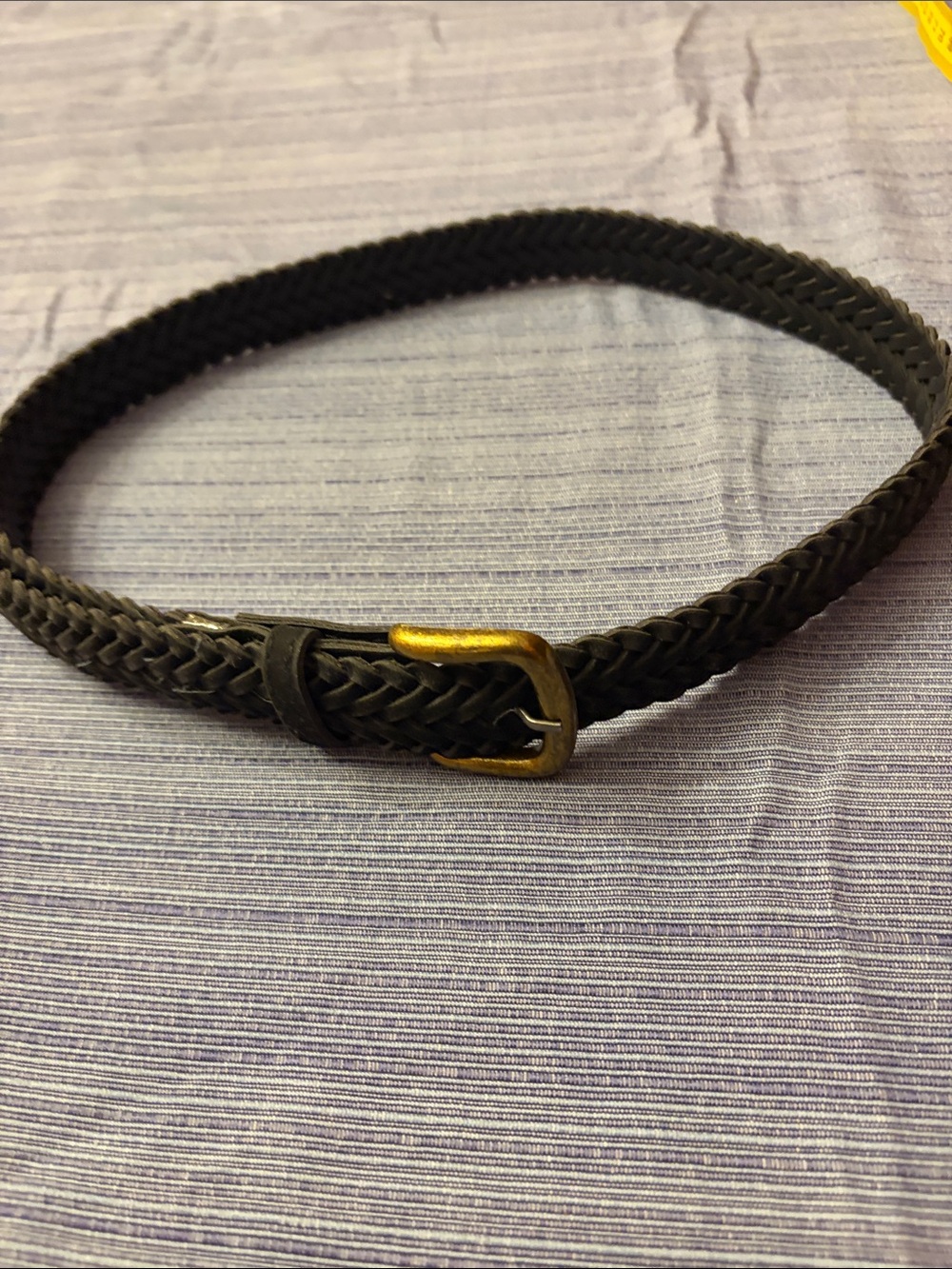 Vintage Braided Black Leather Belt with Brass Buckle - women’s